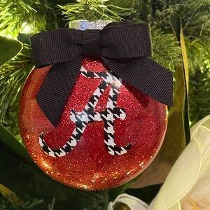 Alabama Red Glitter Holiday Ornament with Black Bow